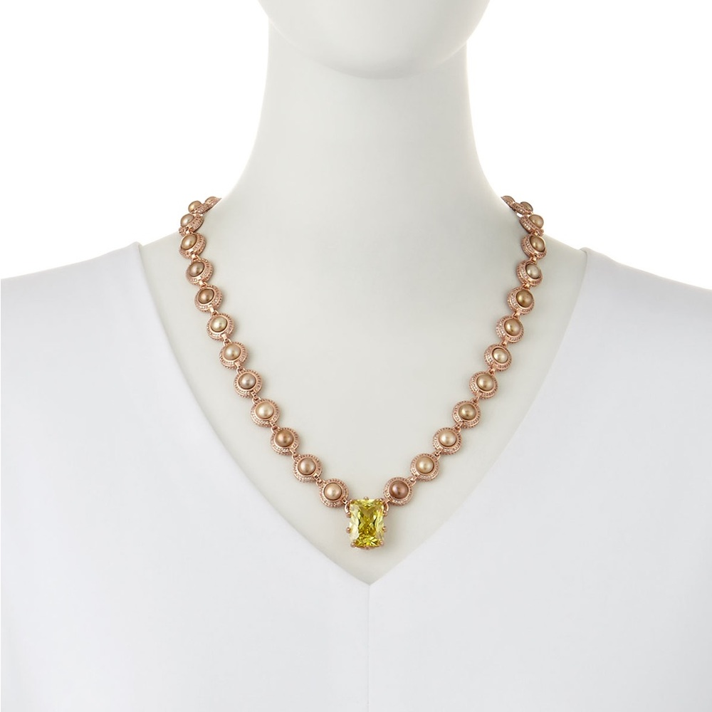 Eddie Borgo Estate Rose Gold Cultured Pearl Pyramid Spike Brass Necklace J Crew